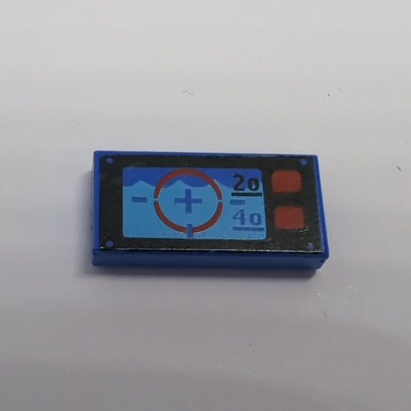 1x2 Fliese bedruckt with Underwater Periscope View with Crosshairs, '20', '40', and Red Buttons blau blue