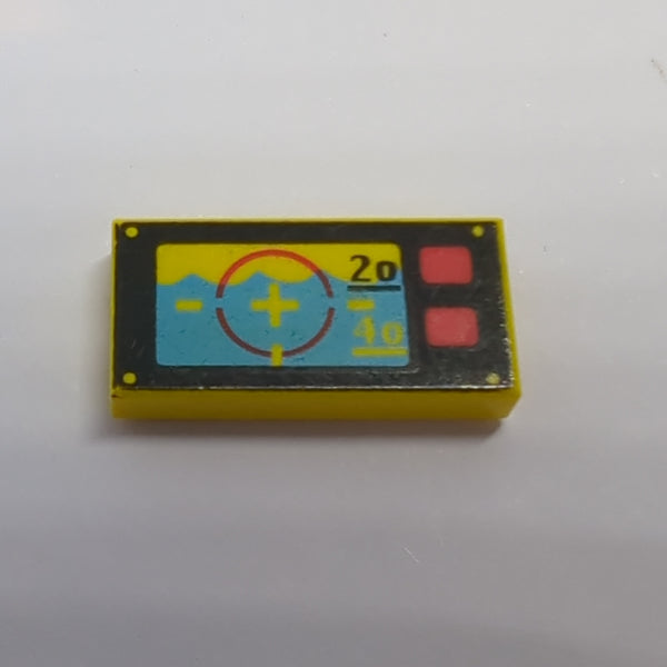 1x2 Fliese bedruckt with Underwater Periscope View with Crosshairs, '20', '40', and Red Buttons gelb yellow