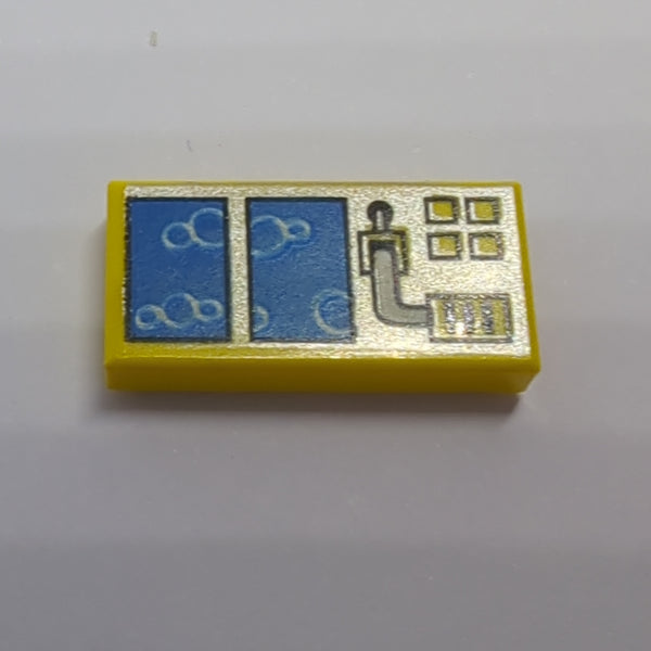 1x2 Fliese bedruckt with Blue Boxes and Bubbles Pattern gelb yellow