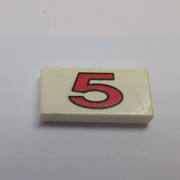 1x2 Fliese bedruckt with Number 5 Red weiß white