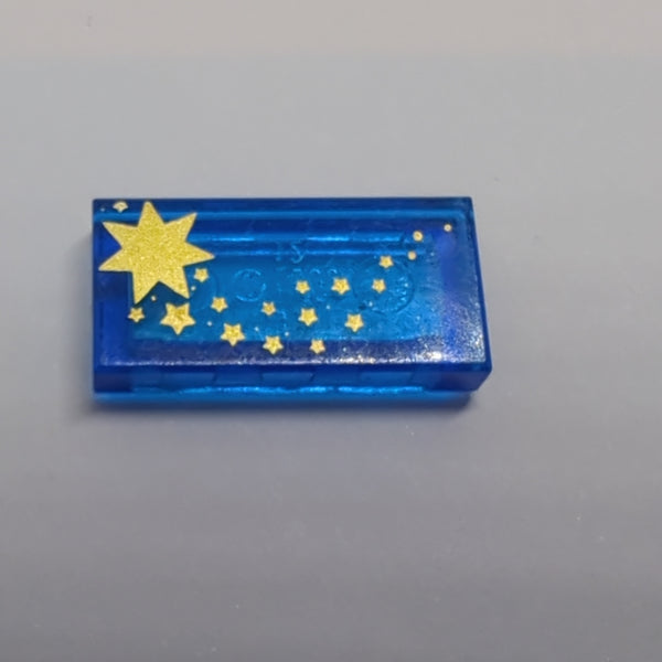 1x2 Fliese bedruckt with Gold Stars Pattern transparent dunkelblau trans dark blue