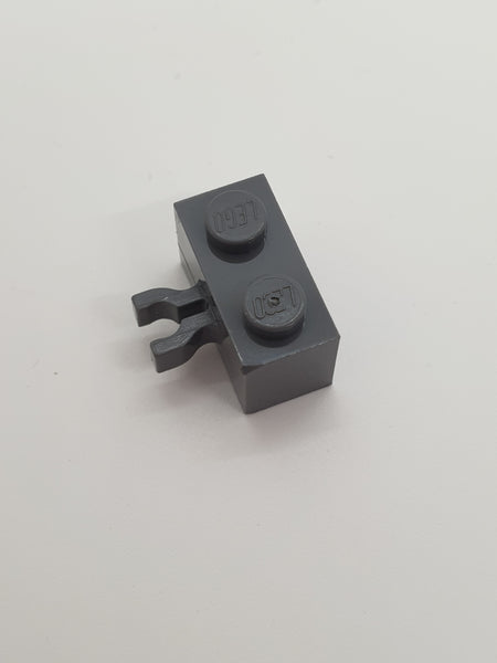 1x2 modifizierter Stein mit Clip zweigeteilt vertikal neudunkelgrau