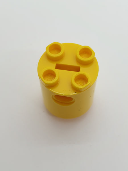 2x2x2 Roboter Körper (R2D2) Stein rund mit x im Boden (Achs-Halter) gelb