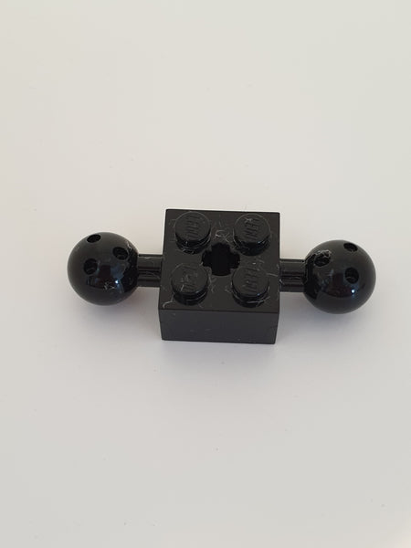2x2 Technik modifizierter Stein mit 2 Bällen und Kreuzloch schwarz black