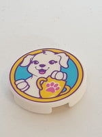 2x2 Rundfliese with Bottom Stud Holder with White Puppy Dog and Yellow Trophy with Magenta Paw Print Pattern