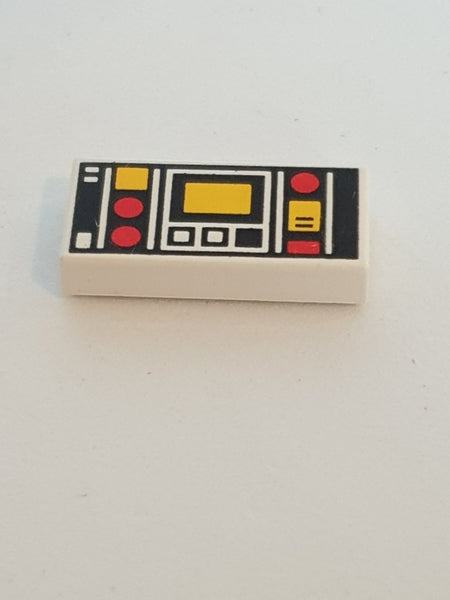 1x2 Fliese bedruckt with Red and Yellow Controls and Two White Squares on Left Pattern, weiß white