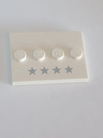 3x4 modifizierte Fliese Mittelnoppen bedruckt mit 4 silbernen Sternen weiß white