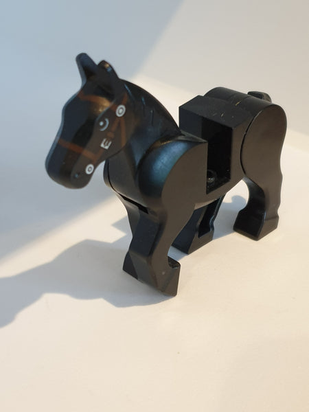 Pferd bewegbare Beine mit braunem Geschirr schwarz black