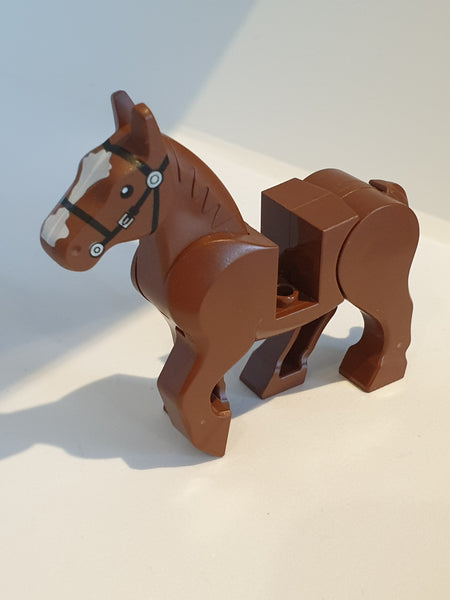 Pferd bewegbare Beine mit schwarzem Geschirr neubraun reddish brown