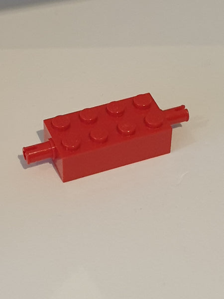 2x4 modifizierter Stein Achse mit 2 Pins rot