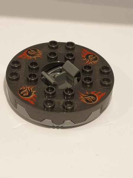 6x6 Ninjago Spinner drehbarer Rundstein bedruckt neudunkelgrau
