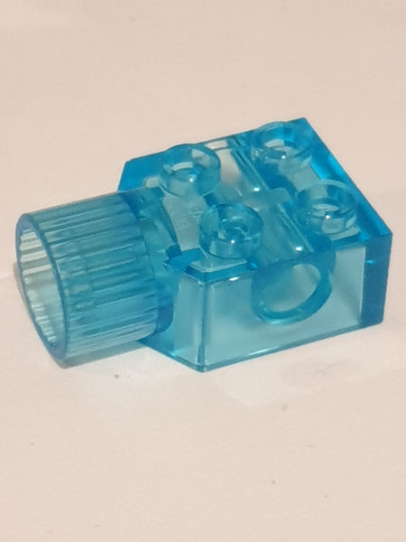 2x2 Technik Stein mit Pinloch und Rotations-Achse transparent hellblau trans light blue