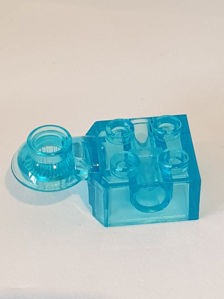 2x2 Technik Stein mit Pinloch und Rotations-Gelenk horizontal transparent hellblau trans light blue
