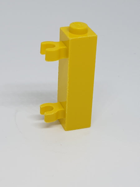 1x1x3 modifizierter Stein / Pfahl mit 2 Clips vertikal Shutter geschlossene Noppe gelb