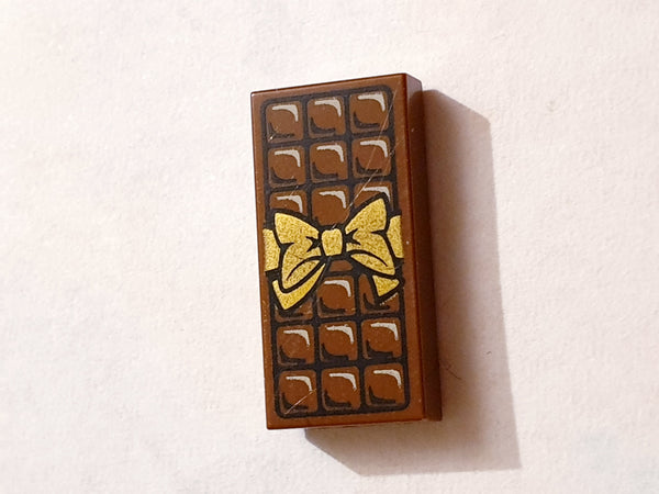 1x2 Fliese bedruckt with Candy Bar Chocolate Blocks and Gold Bow Pattern
