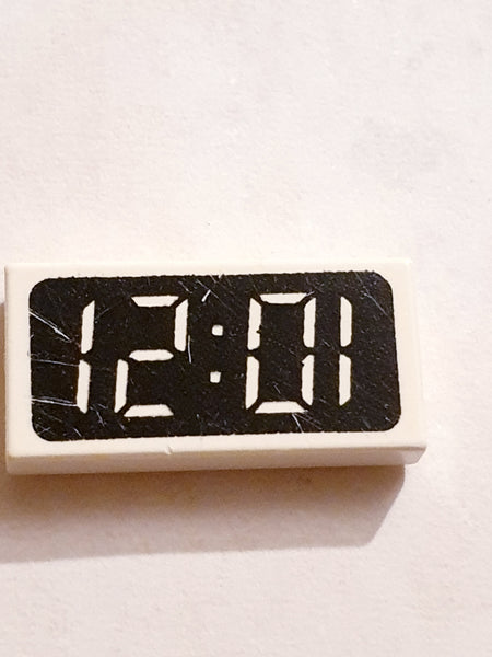 1x2 Fliese bedruckt with Clock Digital Pattern - '12:01' or '10:21'