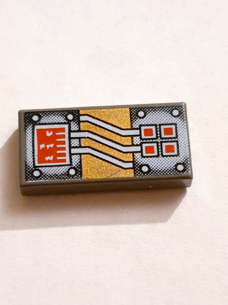 1x2 Fliese bedruckt with Copper and White Circuitry, Red Rectangle and 4 Squares Pattern