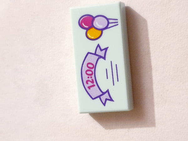 1x2 Fliese bedruckt with Lavender Ribbon with '12:00' and 3 Balloons Pattern