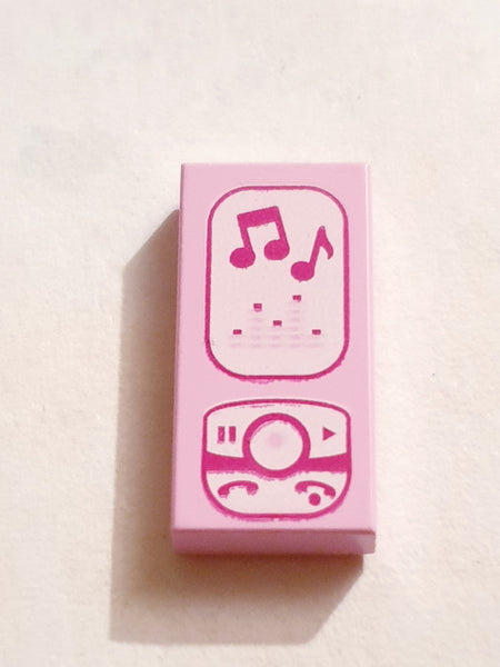 1x2 Fliese bedruckt with Magenta and White Cell Phone / Music Player Pattern