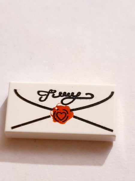 1x2 Fliese bedruckt with Mail Envelope, Cursive Script and Seal Pattern