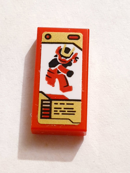 1x2 Fliese bedruckt with Ninjago Game Card with Red Samurai x (Nya) Pattern (Sticker) - Set 70627