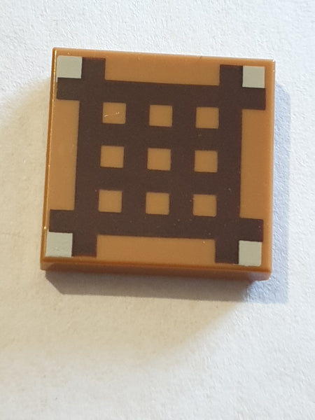 2x2 Fliese bedruckt with Dark Brown Minecraft Crafting Table Grid Pattern