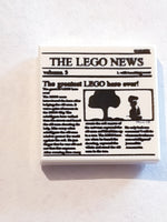 2x2 Fliese bedruckt with Newspaper 'THE LEGO NEWS', 'volume 3' and 'The greatest LEGO hero ever!' Pattern