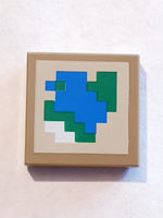 2x2 Fliese bedruckt with Pixelated Blue, Green and White on Tan Background Pattern (Minecraft Map)