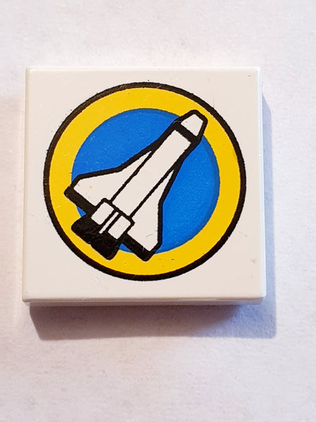 2x2 Fliese bedruckt with Space Port Logo, Shuttle and Yellow Circle Pattern