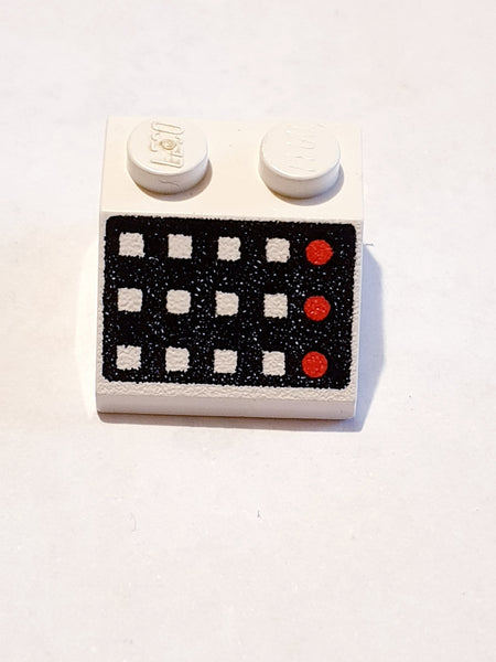 2x2 Dachstein 45° bedruckt with 12 Buttons, 3 Red Lamps, Black Panel Pattern
