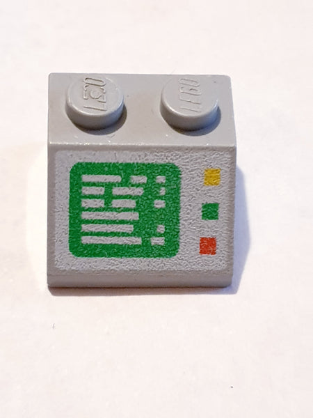 2x2 Dachstein 45° bedruckt with Computer Screen and Right Side Buttons Pattern althellgrau light gray