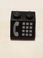 2x2 Dachstein 45° bedruckt with Phone White Buttons and Receiver Pattern schwarz black