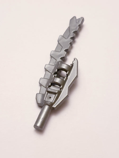 Minifig, Waffe Schwert gezahnt mit Stabhalter pearlsilber