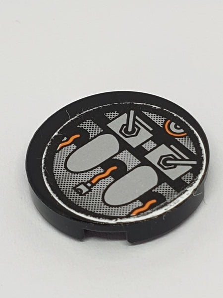 2x2 Fliese rund (x Boden) beklebt with Gray and Orange Machinery Pattern (Sticker) - Set 8970 schwarz black