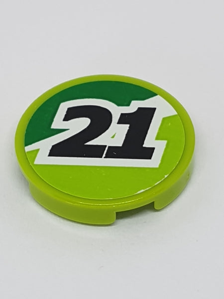 2x2 Fliese rund (x Boden) beklebt with Black '21' on Green and Lime Background Pattern (Sticker) - Set 8896 lindgrün