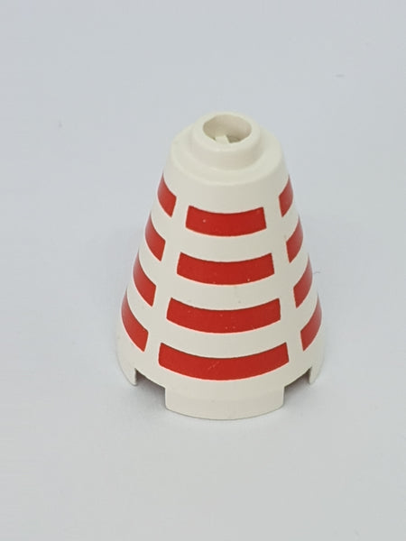 2x2x2 Runder Kegel geblockte Noppe bedruckt with Horizontal Red Stripes weiß white