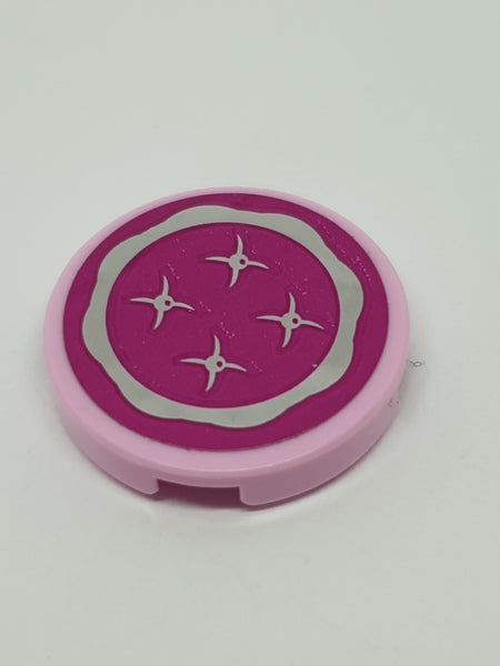 2x2 Fliese rund beklebt Bottom Stud Holder with Magenta Cushion with Chrome Silver Trim and Buttons Pattern (Sticker) - Set 41095 pink