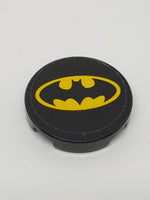 2x2 Fliese rund beklebt with Bottom Stud Holder with Batman Logo Oval Pattern (Sticker) - Set 76053