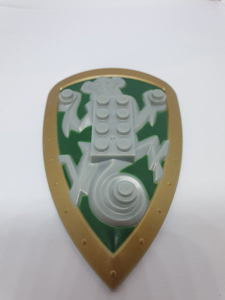 Minifigur Zubehör bedruckt Large Figure Shield, 2 x 4 Brick Relief, Monkey with Green and Gold Pattern pearl light gray
