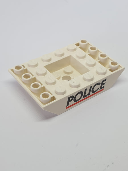 4x6 Schrägstein invert doppelt mit Loch bedruckt "Police" weiß white