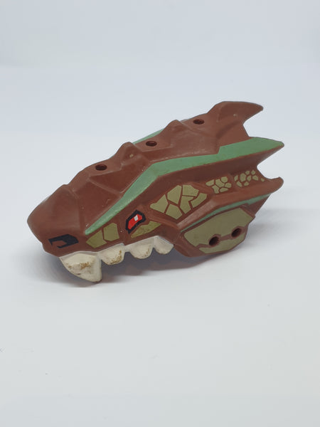 Drachenkopf Ninjago bedruckt Upper Jaw Spiny with Dark Tan Scales, Sand Green Stripes, and White Teeth Pattern neubraun reddish brown