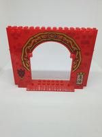 4x16x10 Wandelement / Paneel bedruckt Ninjago mit Asian Arch and Dragon Head Door Knocker Pattern rot