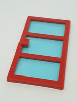 1x4x6 Tür mit 3 Fenstern transparent hellblau und Griff rot