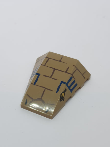 4x4 Keilstein ohne Noppen auf Oberseite bedruckt mit Bricks, Blue Lines and 2 Eyes Pattern (Cobra Head) dunkelbeige