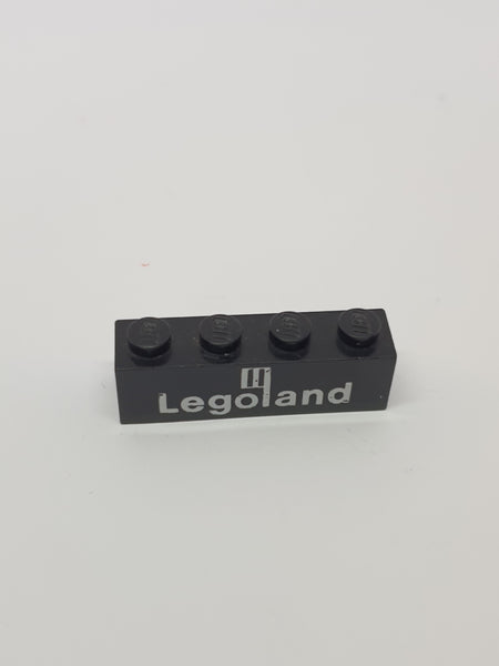 1x4 Stein bedruckt mit White Legoland Logo Pattern schwarz black