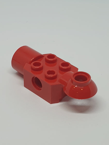 2x2 Technik Stein modifiziert mit Pinloch, Drehgelenkkugel halb (horizontale Oberseite), Drehgelenkpfanne rot red