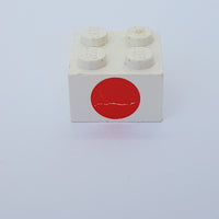 2x2 Stein bedruckt mit rotem Punkt 7einseitig weiß white