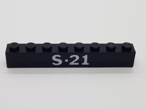 1x8 Stein with White 'S-21' Pattern bedruckt schwarz black