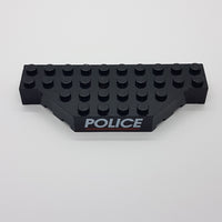 4x10 Stein ohne 2 Ecken bedruckt POLICE und rote Linie schwarz black