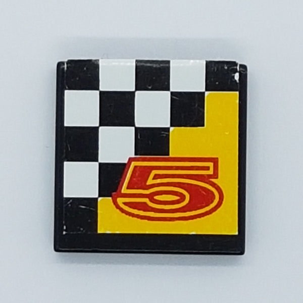 2x2 Fliese bedruckt with Groove with Red Number 5 on Yellow and Checkered Background Pattern (Sticker) - Set 8225 schwarz black
